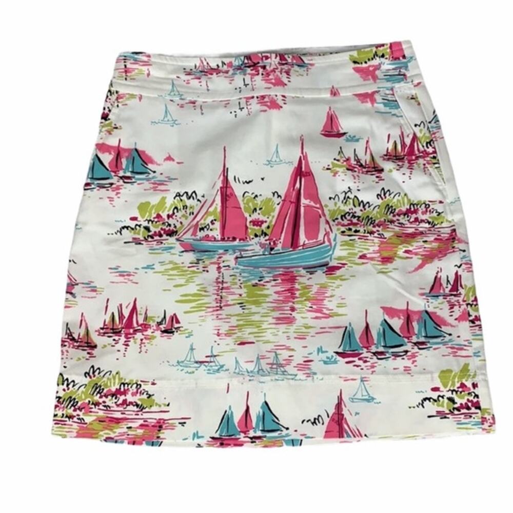 Talbots Skirt White Pink Boat Print Pockets Size 10 P